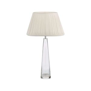 Samara 1 Light E27 Clear Glass Table Lamp With Inline Switch C/W Ulyana Ivory Faux Silk Pleated 35cm Shade