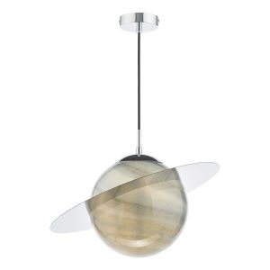 Saturn 1 Light E27 Polished Chrome Adjsutable Pendant With Planet Style Glass Shade