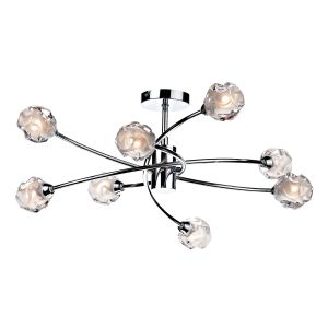 Seattle 8 Light G9 Polished Chrome Semi Flush Ceiling Light With Clear Sculptured Glass Shade With Frosted Inner Detail