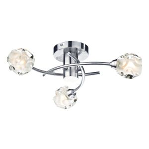 Seattle 3 Light G9 Satin Chrome Semi Flush Ceiling Light With Clear Sculptured Glass Shade With Frosted Inner Detail