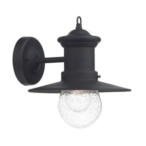 Sedgewick 1 Light E27 Black Downwards Outdoor IP44 Wall Light With Clear Seeded Glass Shade