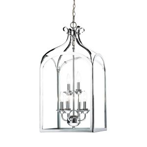 Senator 6 Light E14 Polished Chrome Adjustable Lantern Pendant With Clear Glass Panels