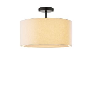 Riva 1 Light E27 Black Semi Flush Ceiling Fixture C/W Ccrain Linen Shade & Matching Fabric Diffuser