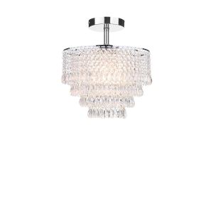 Riva 1 Light E27 Chrome Semi Flush Ceiling Fixture C/W Polished Chrome Shade With Faceted Acylic Beads & Droppers