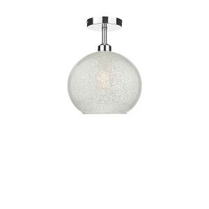 Riva 1 Light E27 Chrome Semi Flush Ceiling Fixture C/W Glass Dome Shade Covered On The Inside With Thousands Of Tiny Crystals
