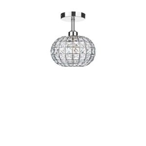 Riva 1 Light E27 Chrome Semi Flush Ceiling Fixture C/W Chrome Finish Frame Shade With Faceted Crystal Glass Sqaure Shaped Beads