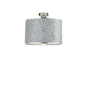 Edie 1 Light E27 Antique Chrome Semi Flush C/W Silver Flitter Finish Shade Shade With A Silver Inner