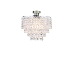 Edie 1 Light E27 Antique Chrome Semi Flush C/W Polished Antique Chrome Shade With Faceted Acylic Beads & Droppers