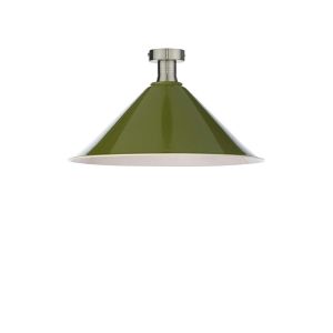 Edie 1 Light E27 Antique Chrome Semi Flush C/W Olive Green Metal Shade With White Inner