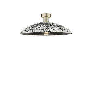 Edie 1 Light E27 Antique Brass Semi Flush C/W A Large Faceted Shade In A Acrylic Mirrored Finish