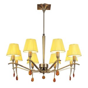 Siena 75cm Pendant Round 8 Light E14, Antique Brass With Amber Cream Shades And Amber Crystal