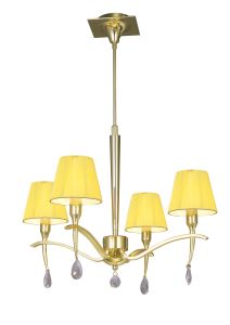 Siena Pendant Round 4 Light E14, Polished Brass With Amber Ccrain Shades And Clear Crystal