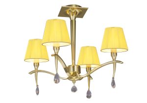 Siena Semi Flush Round 4 Light E14, Polished Brass With Amber Ccrain Shades And Clear Crystal
