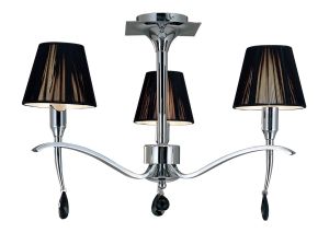 Siena Semi Flush Round 3 Light E14, Polished Chrome With Black Shades And Black Crystal