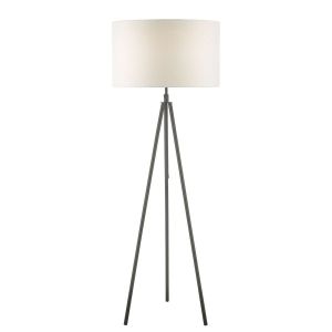 Skate 1 Light E27 Matt Black Adjustable Tripod Floor Lamp With Foot Switch C/W Pyramid White Linen 46cm Drum Shade