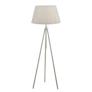 Ska 1 Light E27 Polished Chrome Adjustable Tripod Floor Lamp With Foot Switch C/W Ulyana Ivory Faux Silk Pleated 45cm Shade