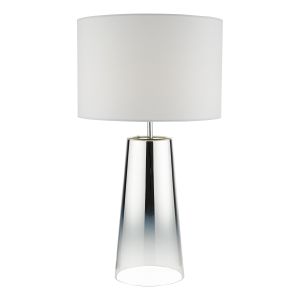 Smokey 1 Light E27 Smoked Mirror Glass Table Lamp With Inline Switch C/W White Cotton Drum Shade