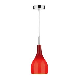 Soho 1 Light G9 Polished Chrome Adjustable Pendant With Red Glass Shade