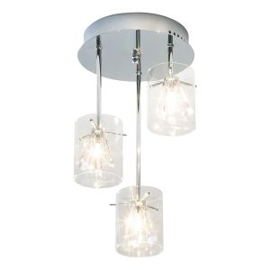 Somerset 3 Light G4 Polished Chrome Semi Flush Fitting With Surrounding Crystal Drops Set In A Flower Shape Incased In A Glass Shade