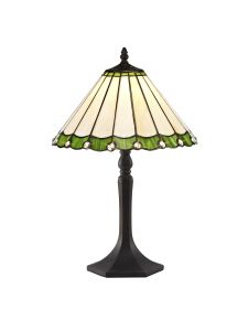 Sonoma 1 Light Octagonal Table Lamp E27 With 30cm Tiffany Shade, Green/Ccrain/Crystal/Aged Antique Brass