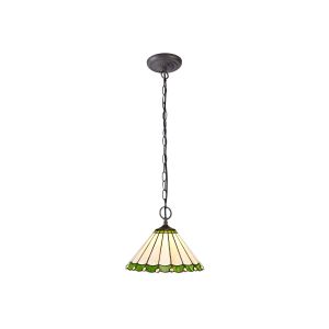 Sonoma 2 Light Downlighter Pendant E27 With 30cm Tiffany Shade, Green/Ccrain/Crystal/Aged Antique Brass