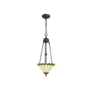 Sonoma 2 Light Uplighter Pendant E27 With 30cm Tiffany Shade, Green/Ccrain/Crystal/Aged Antique Brass