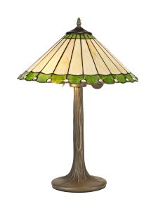 Sonoma 2 Light Tree Like Table Lamp E27 With 40cm Tiffany Shade, Green/Ccrain/Crystal/Aged Antique Brass