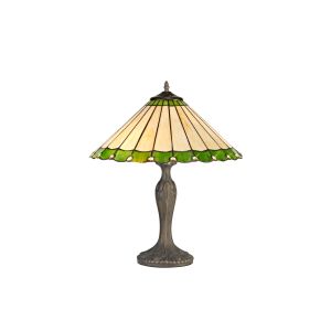 Sonoma 2 Light Curved Table Lamp E27 With 40cm Tiffany Shade, Green/Ccrain/Crystal/Aged Antique Brass