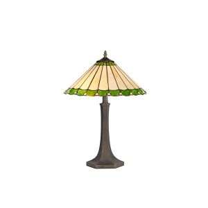 Sonoma 2 Light Octagonal Table Lamp E27 With 40cm Tiffany Shade, Green/Ccrain/Crystal/Aged Antique Brass