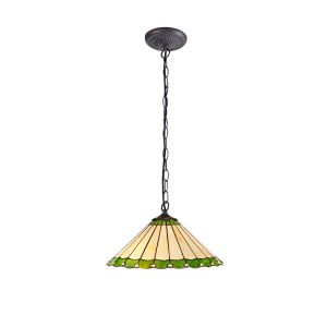 Sonoma 1 Light Downlighter Pendant E27 With 40cm Tiffany Shade, Green/Ccrain/Crystal/Aged Antique Brass
