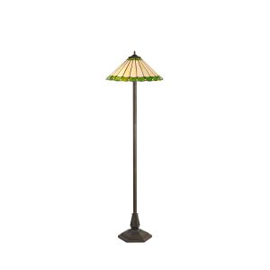 Sonoma 2 Light Octagonal Floor Lamp E27 With 40cm Tiffany Shade, Green/Ccrain/Crystal/Aged Antique Brass