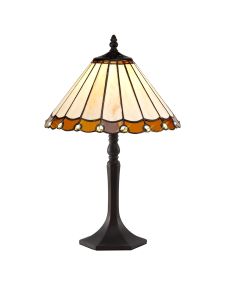 Sonoma 1 Light Octagonal Table Lamp E27 With 30cm Tiffany Shade, Amber/Ccrain/Crystal/Aged Antique Brass