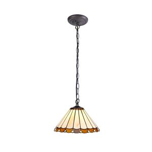 Sonoma 1 Light Downlighter Pendant E27 With 30cm Tiffany Shade, Amber/Ccrain/Crystal/Aged Antique Brass