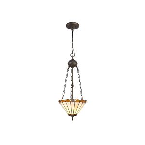 Sonoma 2 Light Uplighter Pendant E27 With 30cm Tiffany Shade, Amber/Ccrain/Crystal/Aged Antique Brass