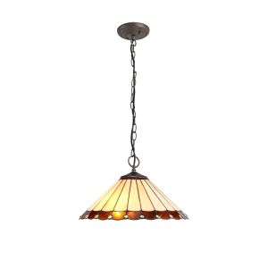 Sonoma 3 Light Downlighter Pendant E27 With 40cm Tiffany Shade, Amber/Ccrain/Crystal/Aged Antique Brass