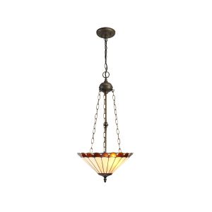 Sonoma 3 Light Uplighter Pendant E27 With 40cm Tiffany Shade, Amber/Ccrain/Crystal/Aged Antique Brass