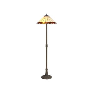 Sonoma 2 Light Leaf Design Floor Lamp E27 With 40cm Tiffany Shade, Amber/Ccrain/Crystal/Aged Antique Brass