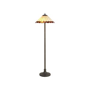 Sonoma 2 Light Stepped Design Floor Lamp E27 With 40cm Tiffany Shade, Amber/Ccrain/Crystal/Aged Antique Brass