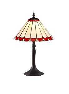 Sonoma 1 Light Octagonal Table Lamp E27 With 30cm Tiffany Shade, Red/Ccrain/Crystal/Aged Antique Brass