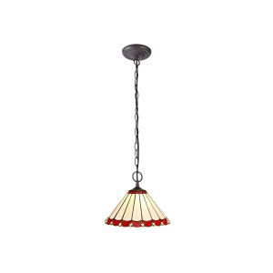 Sonoma 2 Light Downlighter Pendant E27 With 30cm Tiffany Shade, Red/Ccrain/Crystal/Aged Antique Brass
