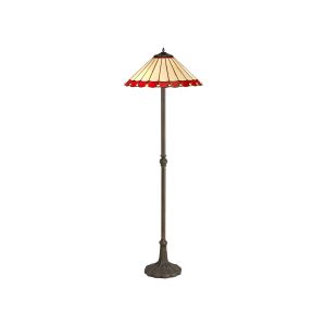 Sonoma 2 Light Leaf Design Floor Lamp E27 With 40cm Tiffany Shade, Red/Ccrain/Crystal/Aged Antique Brass