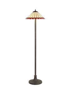 Sonoma 2 Light Stepped Design Floor Lamp E27 With 40cm Tiffany Shade, Red/Ccrain/Crystal/Aged Antique Brass