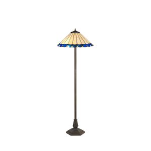Sonoma 2 Light Octagonal Floor Lamp E27 With 40cm Tiffany Shade, Blue/Ccrain/Crystal/Aged Antique Brass