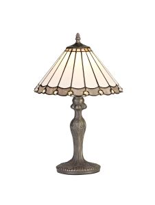 Sonoma 1 Light Curved Table Lamp E27 With 30cm Tiffany Shade, Grey/Ccrain/Crystal/Aged Antique Brass