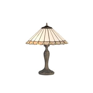 Sonoma 2 Light Curved Table Lamp E27 With 40cm Tiffany Shade, Grey/Ccrain/Crystal/Aged Antique Brass