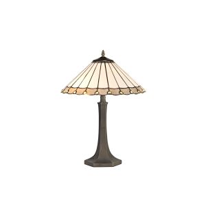 Sonoma 2 Light Octagonal Table Lamp E27 With 40cm Tiffany Shade, Grey/Ccrain/Crystal/Aged Antique Brass