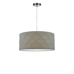 Tonga 1 Light E27 Antique Chrome Adjustable Pendant C/W Grey Cotton Drum Shade With Diamond Pattern Design & Complete With A Removable Diffuser