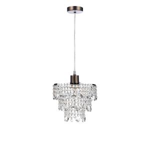 Tonga 1 Light E27 Antique Chrome Adjustable Pendant C/W Polished Antique Chrome Shade With Crystal Glass Beads & Droppers