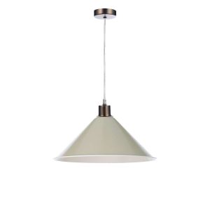 Tonga 1 Light E27 Antique Chrome Adjustable Pendant C/W Taupe Metal Shade With White Inner