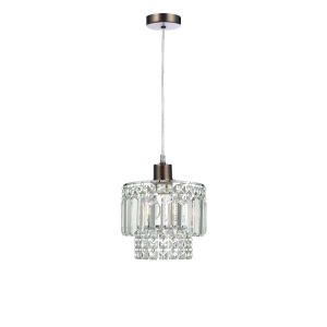 Tonga 1 Light E27 Antique Chrome Adjustable Pendant C/W Polished Antique Chrome Shade With Crystal Glass Droppers